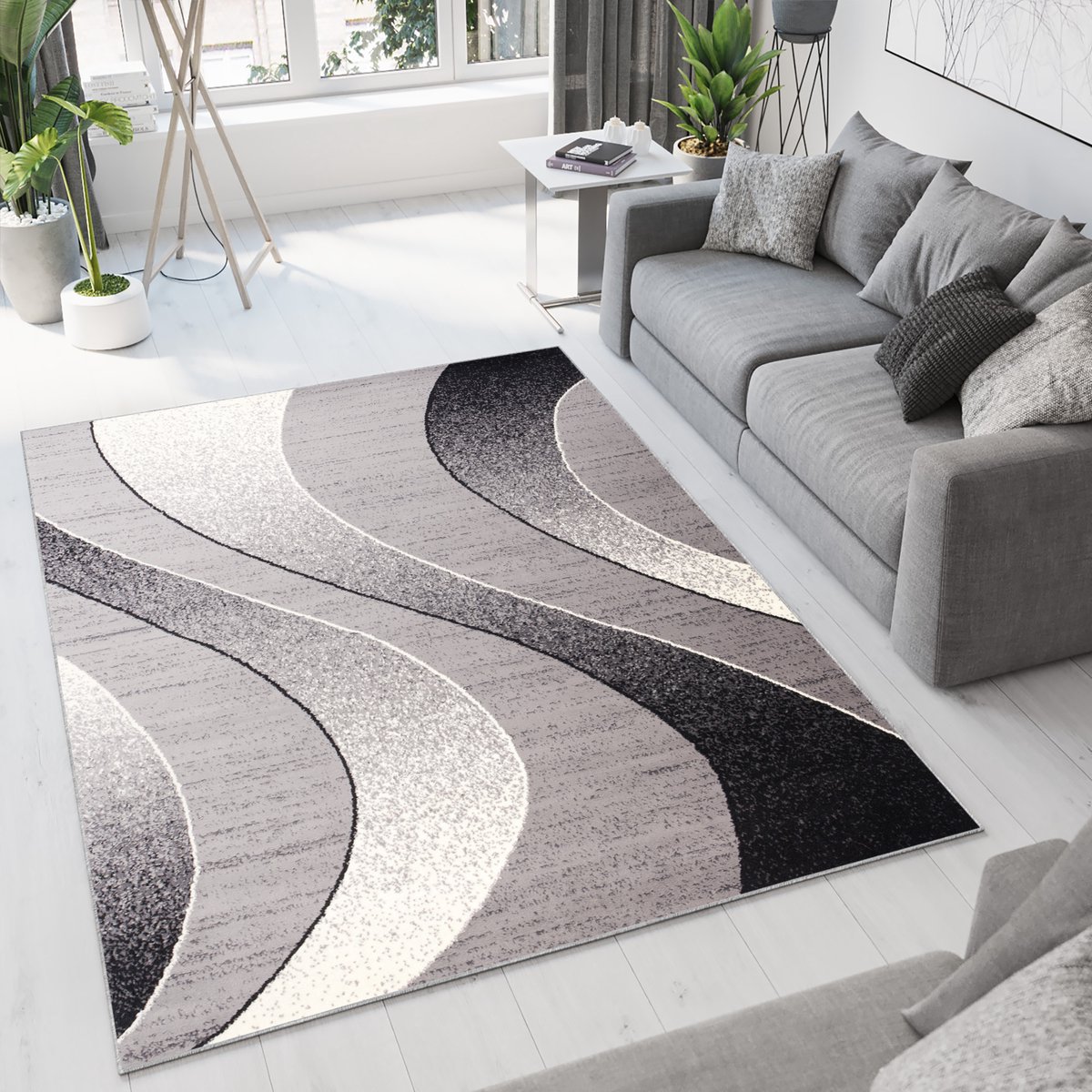 Tapiso Dream Vloerkleed Grijs Licht Modern Golven Woonkamer Tapijt Maat- 150x300