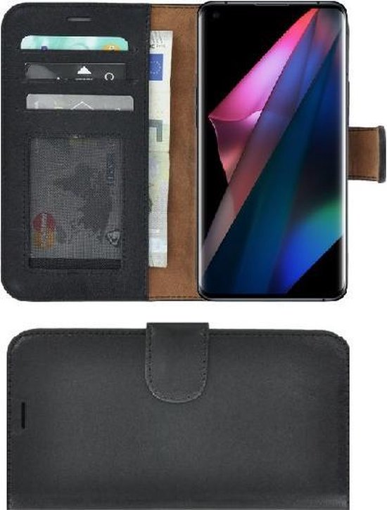 Oppo Find X3 Hoesje - Oppo Find X3 Pro Hoesje - Bookcase - Oppo Find X3/ Oppo Find X3 Pro Wallet Book Case Echt Leer Zwart Cover