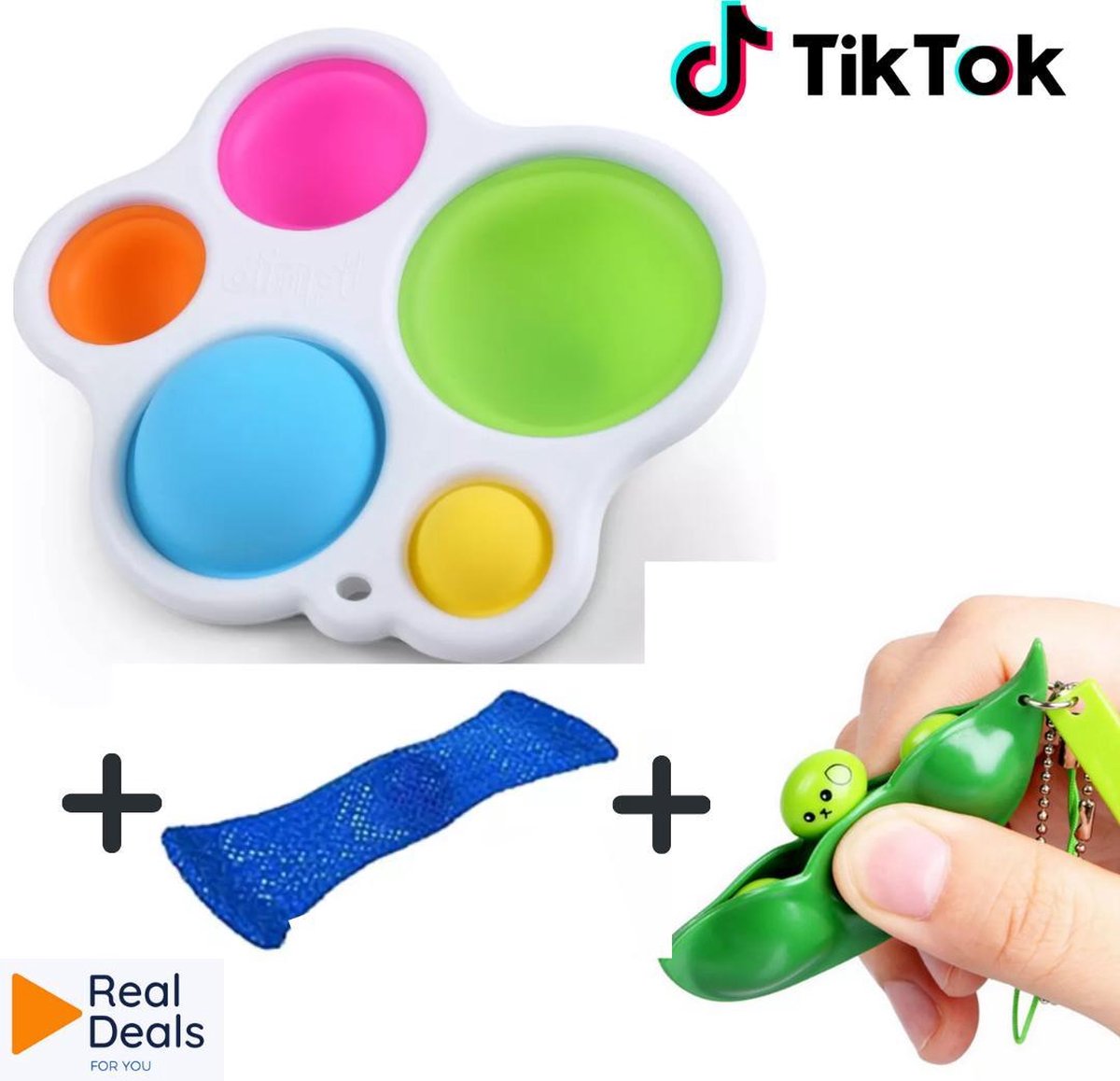 Fidget Toy Pakket Simple Dimple Groot + Fidget Pea Bean Popper + Mesh