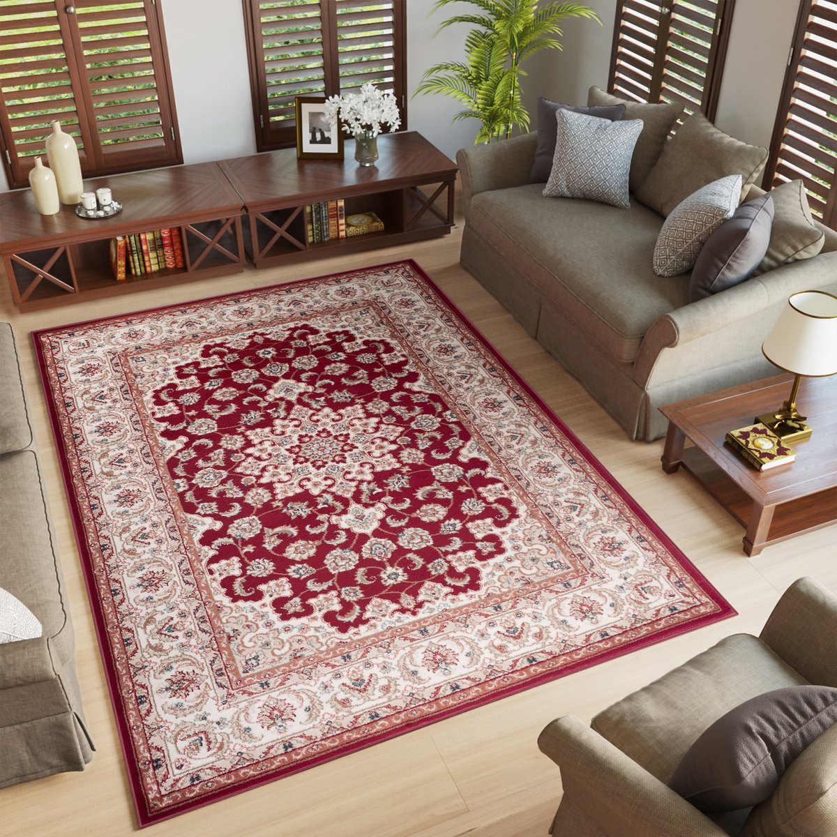 Tapiso Colorado Vloerkleed Rood Oosters Woonkamer Tapijt Maat- 140x200
