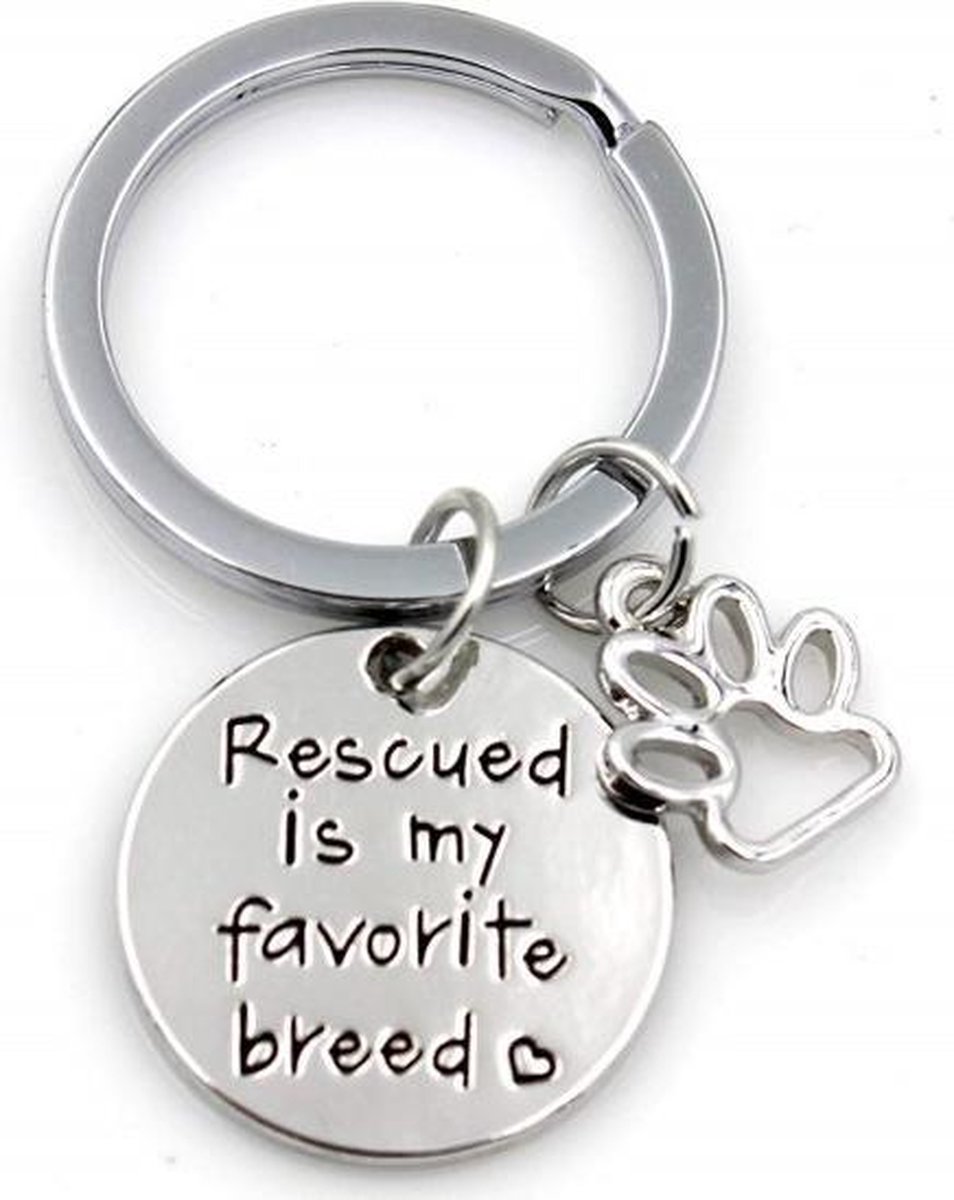 GoedeDoelen.Shop |Sleutelhanger Rescued Is My Favorite Breed | Tashanger | Paw | Sleutelring