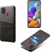 Samsung Galaxy A21s Telefoonhoesje | PU Leren Back Cover | Pasjeshouder | Zwart