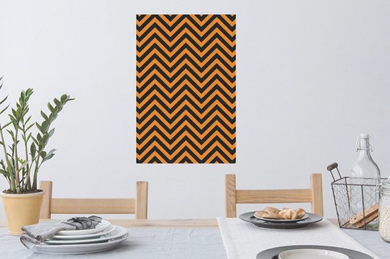 Sticker Muursticker Motif Fleurs - Motif zigzag noir orange - 40x60 cm - Film adhésif autocollant - Sticker mural repositionnable