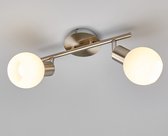 Lindby - LED plafondlamp - 2 lichts - metaal, glas - H: 16.5 cm - E14 - mat nikkel, opaalwit - Inclusief lichtbronnen