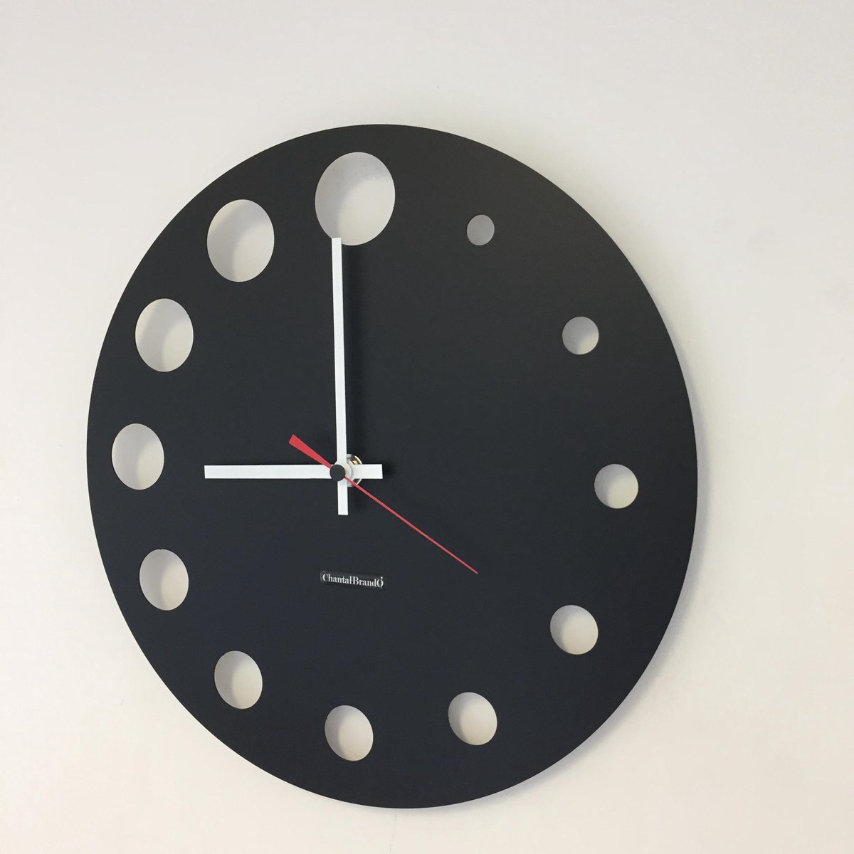 WANDKLOK ATOMIUM BLACK &  -- RED POINTER -- MODERN DUTCH DESIGN