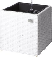 GoodVibes - Bloembak van Polyrattan 36 x 36 x 36 cm met Irrigatiesysteem, Wit