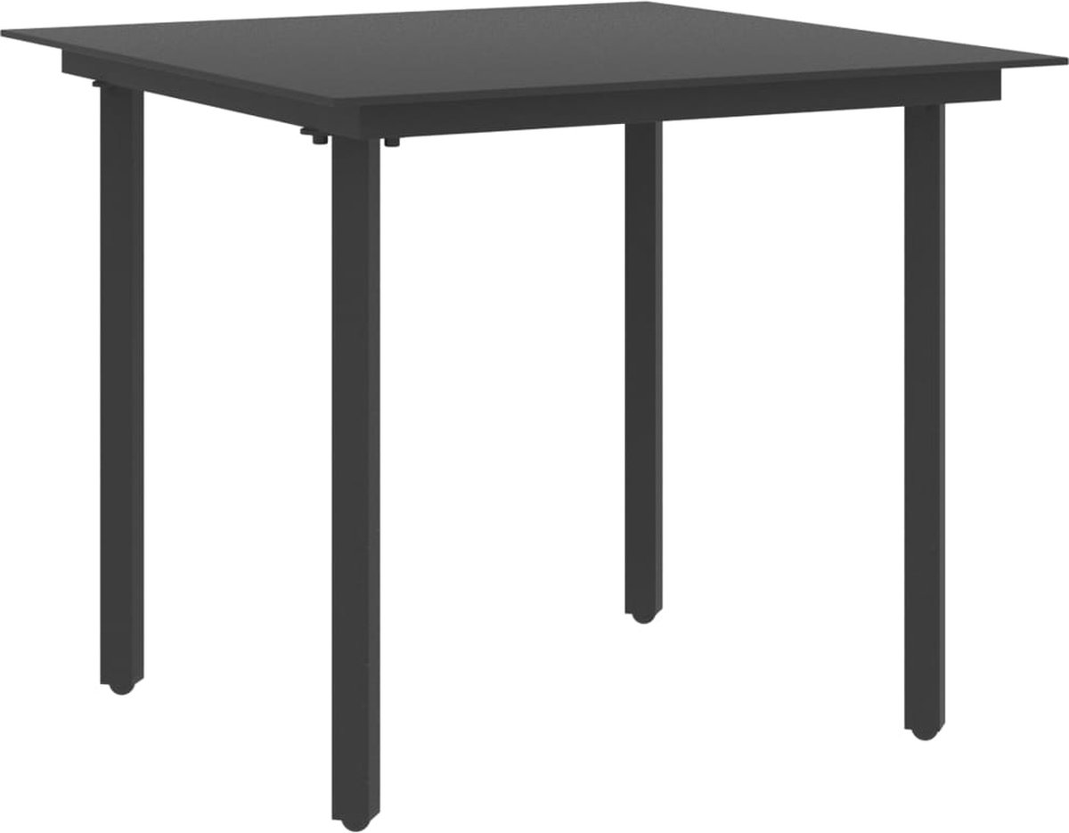 vidaXL Tuintafel 80x80x74 cm staal en glas zwart
