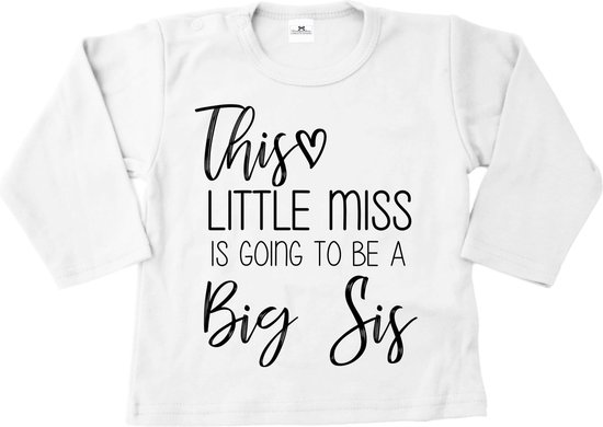Grote zus shirt-Bekendmaking zwangerschap-this little miss-wit-zwart-Maat 92