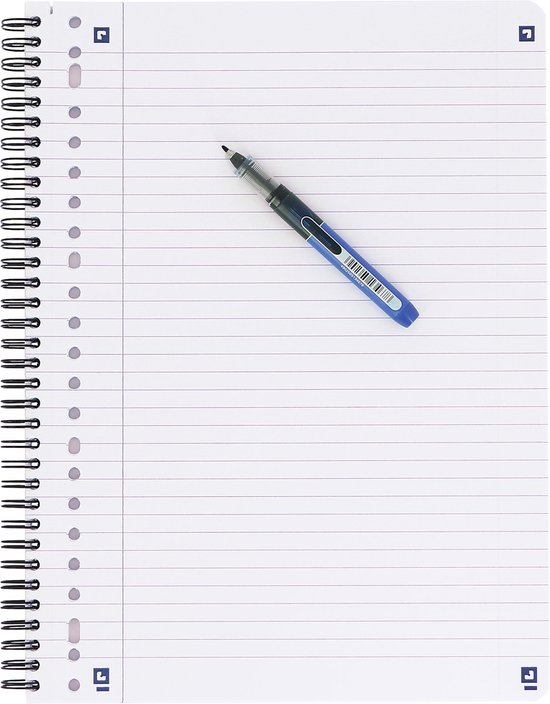 Open A4 schrift met blauwe pen op de lijnen.
