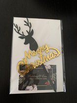 Merrry Christmas Deer (Black & Gold) - Kerst taart topper (Zwart & goud)