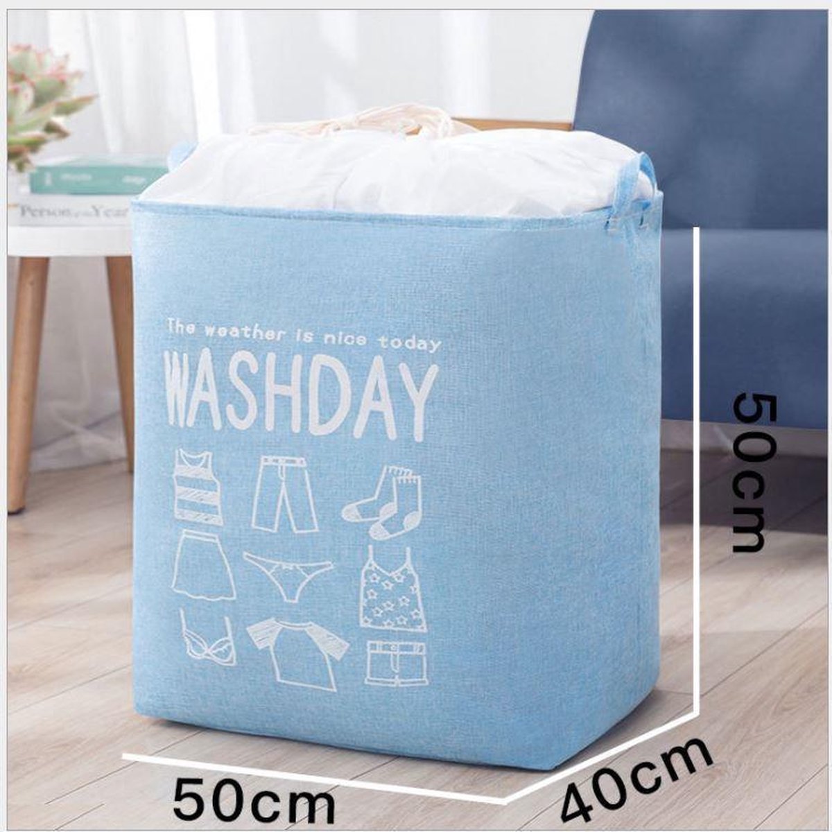 SUNMOOL Wasmand - Waszak - Laundry bag - Laundry basket - Opvouwbaar - 100 Liter - Licht Blauw