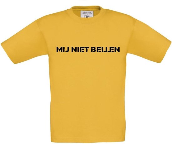 T-shirt voor kinderen met opdruk “Mij niet bellen” | Chateau Meiland | Martien Meiland | Goud geel T-shirt met zwarte opdruk. | Herojodeals