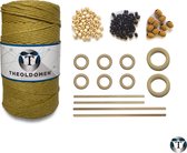 Macramé Pakket | 200 METER | Incl. Handleiding | Khaki | Starter Set | Ringen | Kralen |Stokken | Macramé Touw | 3mm | 100% Katoen | Macramé | Decoratie | DIY | Doe Het Zelf | Wandkleed | Dro