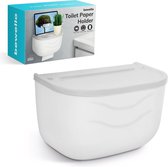 Bewello® - WC Rolhouder - Toiletrolhouder - Zelfklevend WC Kastje - Wit met Grijs - 210 x 135 x 135 mm