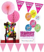 Pakket Hartelijk Gefeliciteerd princes meisje roze -  feestversiering - feestartikelen - 7 delig