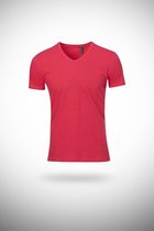 Heren polo T-shirt - pique - fuchsia- roze - V hals - mannen