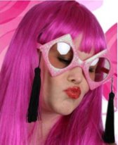 Roze glitter bril met Flosjes, Themafeest, Roze, Geslaagd