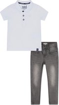 Koko Noko BIO Basics Set(2delig) Jeans NOX GREY en Polo Wit - Maat 110/116