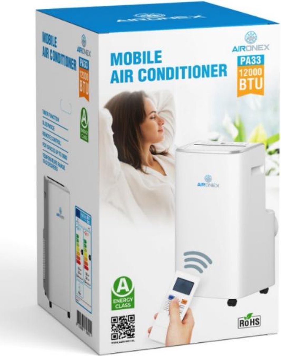 Mobiele Airco Aironex 12000 BTU - Airconditioner Wit - Airco met  Raamafdichting -... | bol.com
