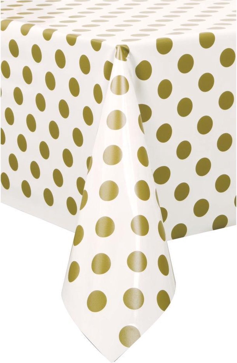Tafelkleed Plastic Wit/Goud dots 137x 274 cm