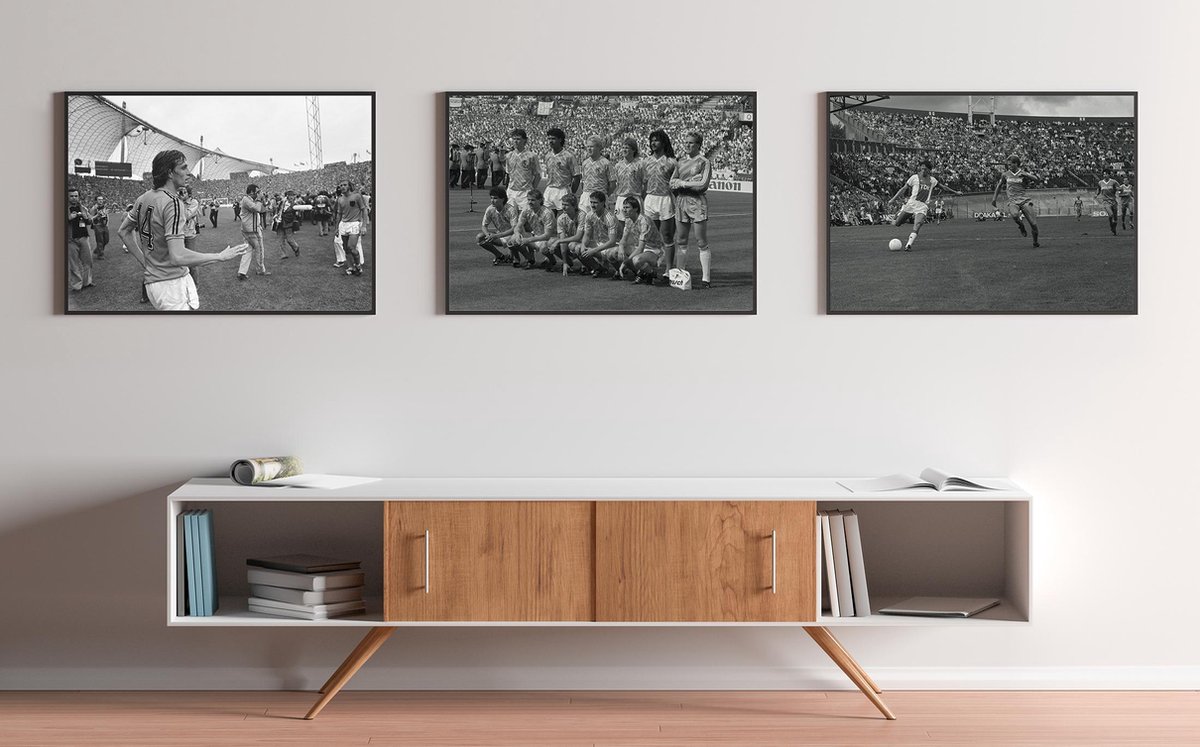 Fotowand Voetbal - Cruijff, van Basten, Gullit & Koeman - Zwart/Wit - Poster Set van 3 - EK'88