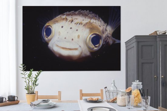 Gros plan poisson-globe 180x120 cm - Tirage photo sur Toile (Décoration murale salon / chambre) / Animaux sauvages Peintures sur toile XXL / Groot format!