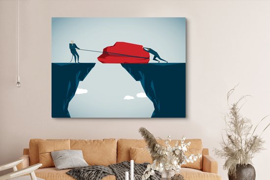 Une illustration de la construction d'un pont avec toile de pierre 160x120 cm - Tirage photo sur toile (Décoration murale salon / chambre) / Nature Canvas Peintures XXL / Groot format!