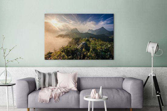 Toile Berg dans la Brume 2cm 180x120 cm - Tirage photo sur Toile (Décoration murale salon / chambre) XXL / Groot format!