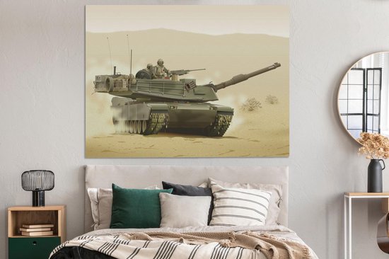 Une illustration d'un tank dans le désert sur toile 160x120 cm - Tirage photo sur toile (Décoration murale salon / chambre) XXL / Groot format!