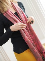 YELIZ YAKAR - Luxe dames Pashmina sjaal roze " Anthea II"- met bloemenprint en extra franjes -roze bedrukt met pastel tinten - handmade - designer kleding- trendy sjaal