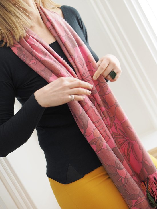 YELIZ YAKAR - Luxe dames Pashmina sjaal roze " Anthea II"- met bloemenprint  en extra... | bol.com