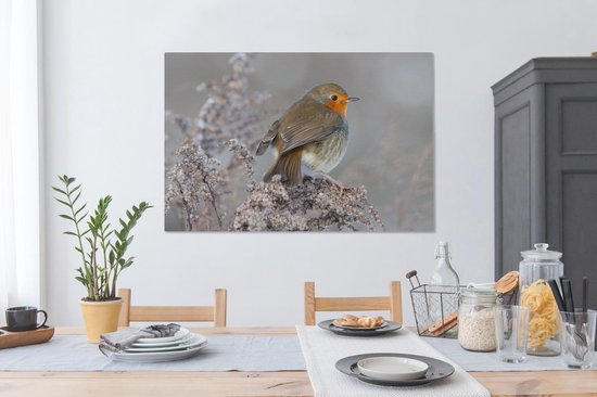 Robin dans un paysage d'hiver 140x90 cm - Tirage photo sur toile (Décoration murale salon / chambre)