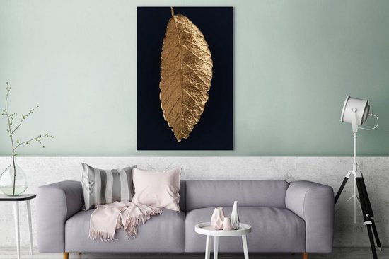 Suspension feuille d'or sur fond noir toile 2cm 120x180 cm - Tirage photo sur toile (Décoration murale salon / chambre) XXL / Groot format!