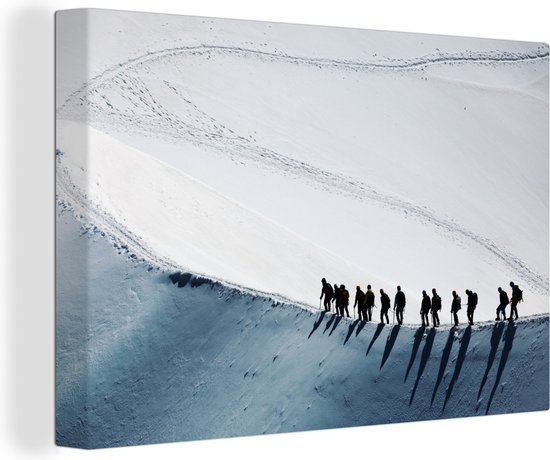 Canvas Schilderij Groep bergbeklimmers beklimmen de Mont Blanc - 30x20 cm - Wanddecoratie