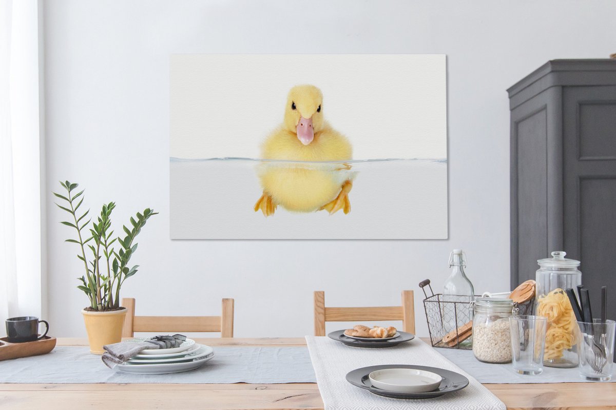 Canvas schilderij 140x90 cm - Wanddecoratie Zwemmende baby eend - Muurdecoratie woonkamer - Slaapkamer decoratie - Kamer accessoires - Schilderijen — afbeelding 6