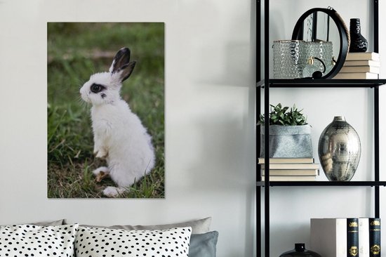 Canvas Schilderij Konijn - Huisdier - Gras - 60x90 cm - Wanddecoratie