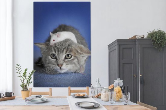 Toile chat et souris 2cm 120x180 cm - Tirage photo sur toile (Décoration murale salon / chambre) / Animaux sauvages Peintures sur toile XXL / Groot format!