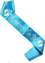 Mommy to be baby shower Sjerp Sash Versiering voor zwangere Blauw met witte letters Speciaal voor decoratie en Gender Reveal.