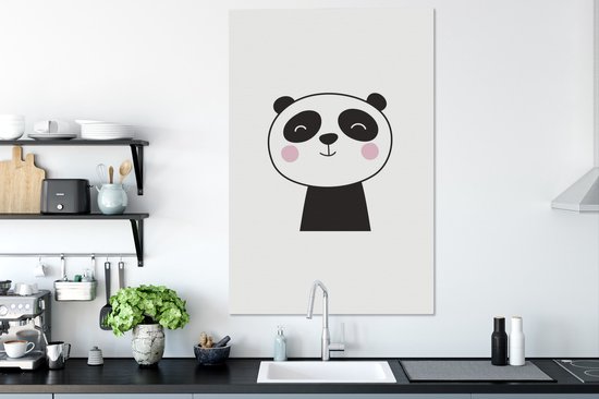 Canvas schilderij 90x140 cm - Wanddecoratie Panda - Illustratie - Kinderkamer - Kinderen - Muurdecoratie woonkamer - Slaapkamer decoratie - Kamer accessoires - Schilderijen