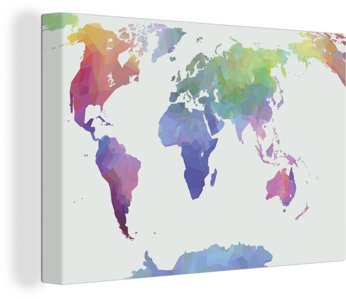 Canvas Wereldkaart - 30x20 - Wanddecoratie Wereldkaart - Kleuren - Modern