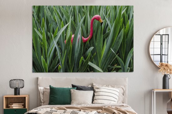 Flamingo entre les feuilles toile 2cm 180x120 cm - Tirage photo sur toile (Décoration murale salon / chambre) XXL / Groot format!