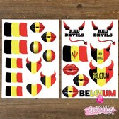 GetGlitterBaby - Plak Tattoos Voetbal / Tijdelijke Tattoo Stickers / Nep Tatoeage / Gezicht en Lichaam Schmink Versiering - België / Belgische Vlag / Rode Duivels / Red Devils - 2