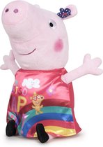 Knuffel van Peppa Big, rood regenboog jurkje , ongeveer 18 cm