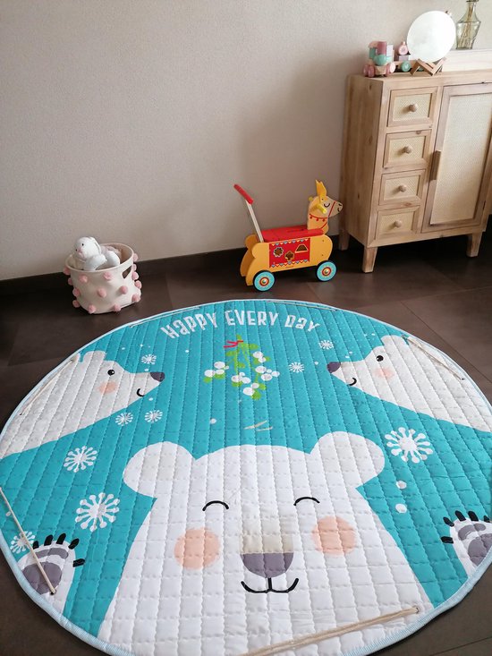 Baby cadeau jongen en meisje - Vloerkleed baby - Schattige ijsbeer - kinder Kleurtjes - Speelmat - kindertapijt - speelkleed jongens en meisjes - Blauw - Wit van Dreambee — afbeelding 3