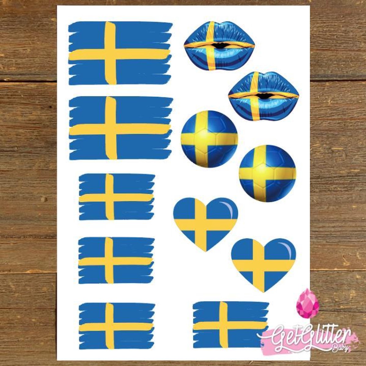 GetGlitterBaby® Plak Tattoos Voetbal / Tijdelijke Tattoo Sticker / Nep Tatoeage / Gezicht en Lichaam Schmink Versiering - Zweden / Zweedse Vlag / Sweden