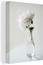Canvas Schilderij Witte pioenroos in een vaas - 90x120 cm - Wanddecoratie