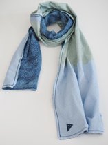 YELIZ YAKAR - Luxe dames katoen sjaal "Bombast I"- dubbelzijdig- katoenen stoffen mix -blauw, lichtblauw en groen kleur - handmade - designer kleding - trendy shawl