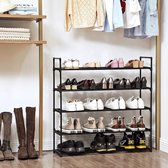 schoenenrek met 5 niveaus, metalen schoenenrek voor maximaal 25 paar schoenen, schoenenopberger voor woonkamer, gang en kleedkamer, 92 x 30 x 93 cm, zwart LSA15BK