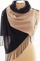YELIZ YAKAR - Luxe dames Pashmina sjaal/omslagdoek "Capra II" - donker blauw en licht roze - sier band detail met drukknopen - handmade - designer kleding