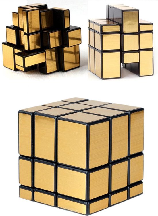 Thumbnail van een extra afbeelding van het spel 2 keer gouden kubus breinbreker. Draaipuzzel goud 2 stuks 5,7 x 5,7 x 5,7 cm